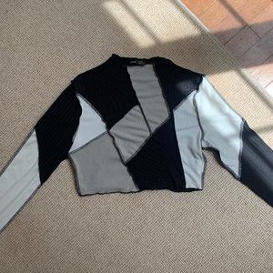 Patch-Work Black, White, and Grey Crop-Top